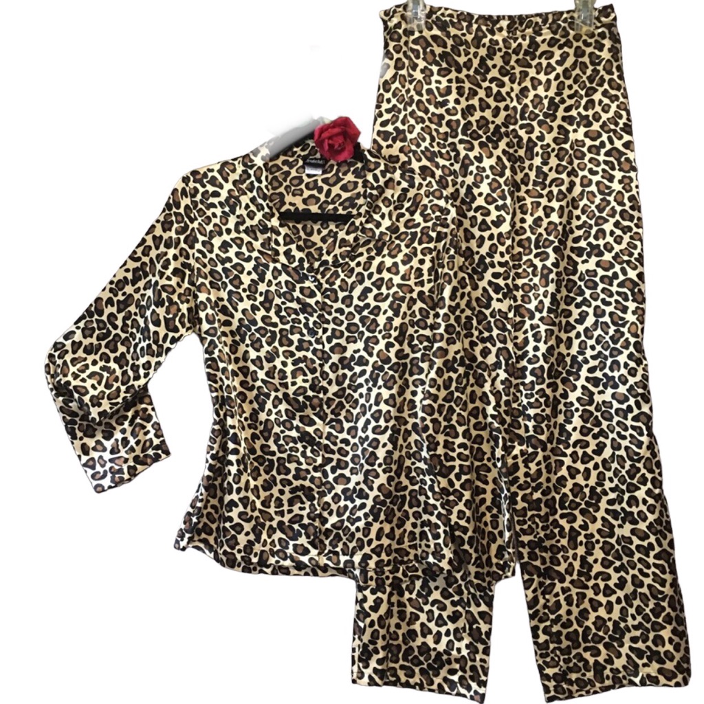 Fredericks Of Hollywood Leopard Print Whimseygoth Satin Pajama Set Med Like New